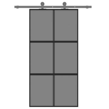 Stylish Black Sliding Door 102.5x205 cm - Tempered Glass & Aluminium