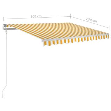 Manual Retractable Awning 3x2.5m Yellow & White - HipoMarket