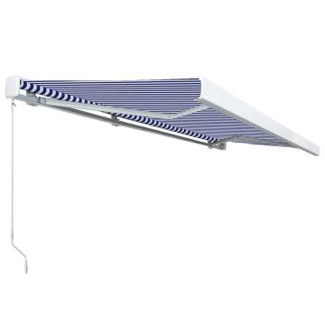 Manual Cassette Awning 500x300 cm Blue and White - Hipomarket