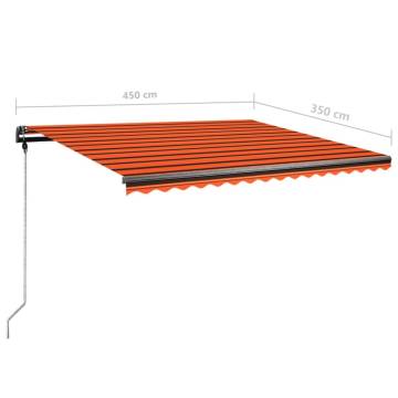 Manual Retractable Awning with LED - 450x350 cm Orange & Brown