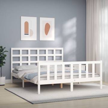 Bed Frame with Headboard White 160x200 cm Solid Wood | HipoMarket