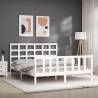 Bed Frame with Headboard White 160x200 cm Solid Wood | HipoMarket