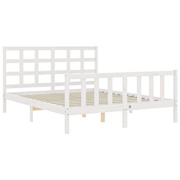 Bed Frame with Headboard White 160x200 cm Solid Wood | HipoMarket