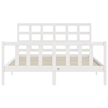 Bed Frame with Headboard White 160x200 cm Solid Wood | HipoMarket