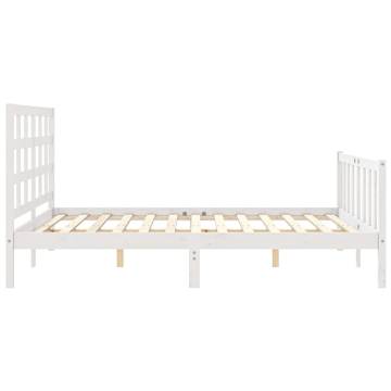 Bed Frame with Headboard White 160x200 cm Solid Wood | HipoMarket