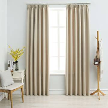 Elegant Beige Blackout Curtains with Hooks - 140x175 cm