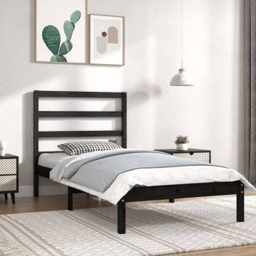 Black Solid Wood Bed Frame 90x190 cm - Stylish & Durable