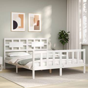 White Solid Wood Bed Frame with Headboard 160x200 cm | Hipo Market UK