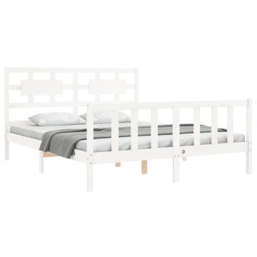 White Solid Wood Bed Frame with Headboard 160x200 cm | Hipo Market UK