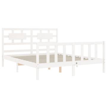 White Solid Wood Bed Frame with Headboard 160x200 cm | Hipo Market UK