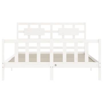 White Solid Wood Bed Frame with Headboard 160x200 cm | Hipo Market UK