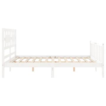 White Solid Wood Bed Frame with Headboard 160x200 cm | Hipo Market UK