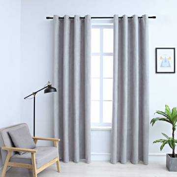 Blackout Curtains with Metal Rings - Grey 140x225 cm | Hipomarket