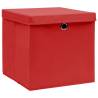 10 Red Fabric Storage Boxes with Lids - 32x32x32 cm