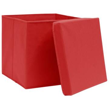 10 Red Fabric Storage Boxes with Lids - 32x32x32 cm