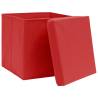 10 Red Fabric Storage Boxes with Lids - 32x32x32 cm