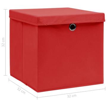 10 Red Fabric Storage Boxes with Lids - 32x32x32 cm