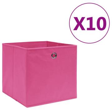 10 pcs Pink Non-woven Fabric Storage Boxes - Stylish & Foldable