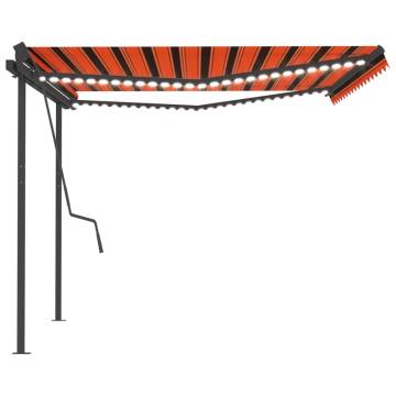 Manual Retractable Awning with LED - 4.5x3.5m Orange/Brown