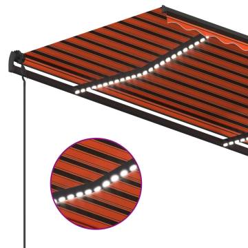 Manual Retractable Awning with LED - 4.5x3.5m Orange/Brown