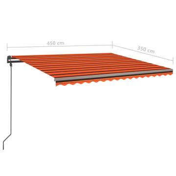 Manual Retractable Awning with LED - 4.5x3.5m Orange/Brown