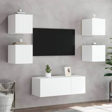 Stylish TV Wall Cabinets with LED Lights - 2 pcs White