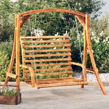 Solid Bent Wood Swing Bench with Teak Finish - 126x63 cm