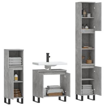 3 Piece Bathroom Furniture Set - Concrete Grey Stylish Storage