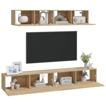 4 Piece TV Cabinet Set - Sonoma Oak Engineered Wood