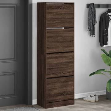 Shoe Cabinet with 4 Flip-Drawers - Brown Oak 60x34x187.5 cm