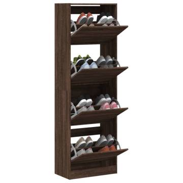 Shoe Cabinet with 4 Flip-Drawers - Brown Oak 60x34x187.5 cm