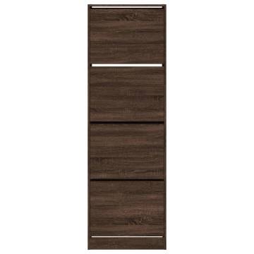 Shoe Cabinet with 4 Flip-Drawers - Brown Oak 60x34x187.5 cm