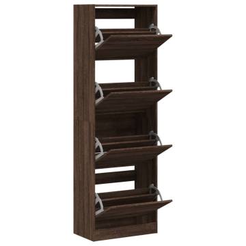 Shoe Cabinet with 4 Flip-Drawers - Brown Oak 60x34x187.5 cm