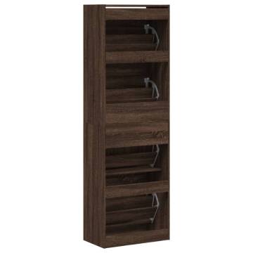 Shoe Cabinet with 4 Flip-Drawers - Brown Oak 60x34x187.5 cm