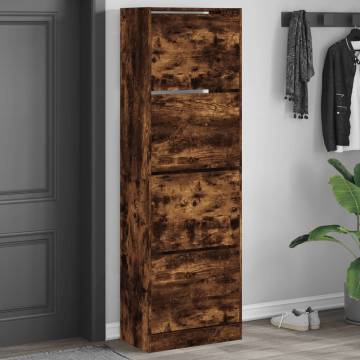 Shoe Cabinet with 4 Flip-Drawers in Smoked Oak - Modern Design