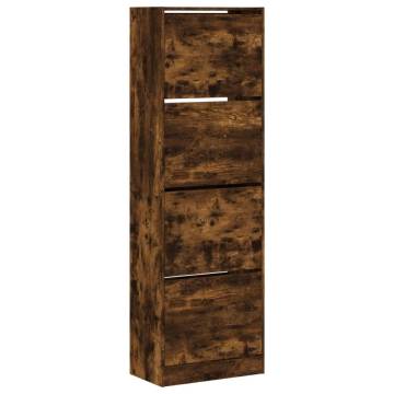 Shoe Cabinet with 4 Flip-Drawers in Smoked Oak - Modern Design