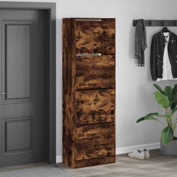 Shoe Cabinet with 4 Flip-Drawers in Smoked Oak - Modern Design