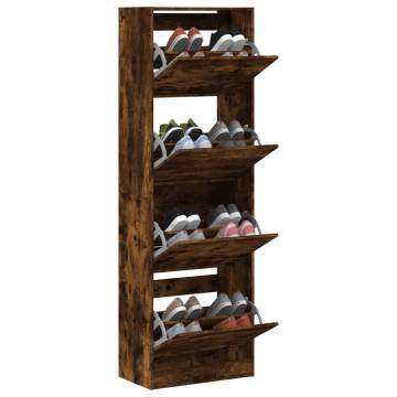 Shoe Cabinet with 4 Flip-Drawers in Smoked Oak - Modern Design