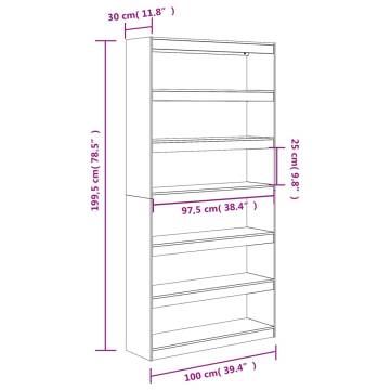 Solid Wood Pine Book Cabinet & Room Divider - 100x30x199.5 cm