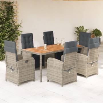 7 Piece Grey Poly Rattan Garden Dining Set with Cushions