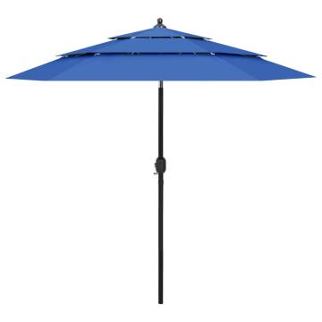 3-Tier Azure Blue Parasol with Aluminium Pole - 2.5m