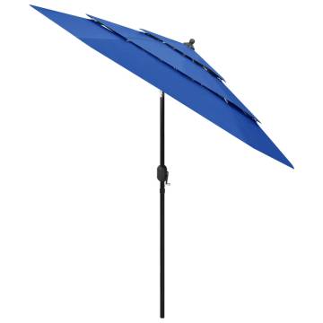 3-Tier Azure Blue Parasol with Aluminium Pole - 2.5m