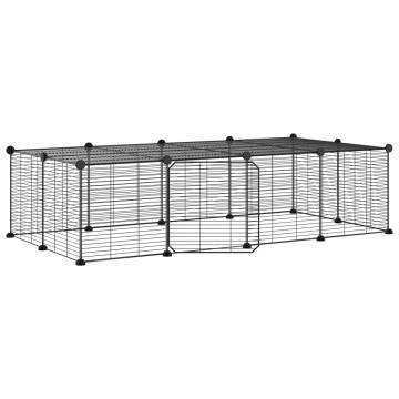 20-Panel Pet Cage with Door - Black Steel, 35x35 cm