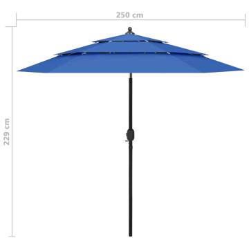 3-Tier Azure Blue Parasol with Aluminium Pole - 2.5m