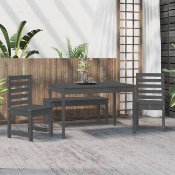 4 Piece Grey Solid Wood Garden Dining Set | Hipomarket