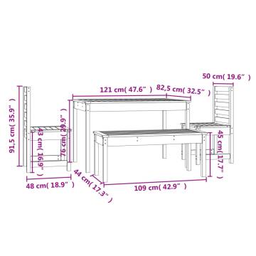 4 Piece Grey Solid Wood Garden Dining Set | Hipomarket