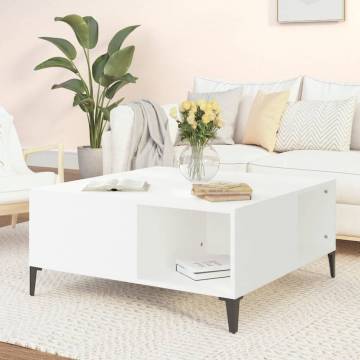 Stylish White Coffee Table - 80x80 cm Engineered Wood