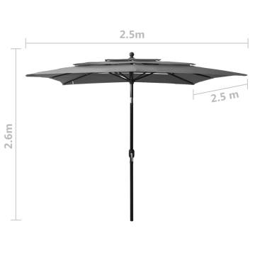 3-Tier Parasol with Aluminium Pole - Anthracite 2.5x2.5 m