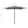 3-Tier Parasol with Aluminium Pole - Anthracite 2.5x2.5 m