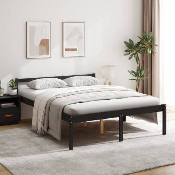 Black King Size Bed Frame 150x200 cm Solid Pine Wood | HipoMarket